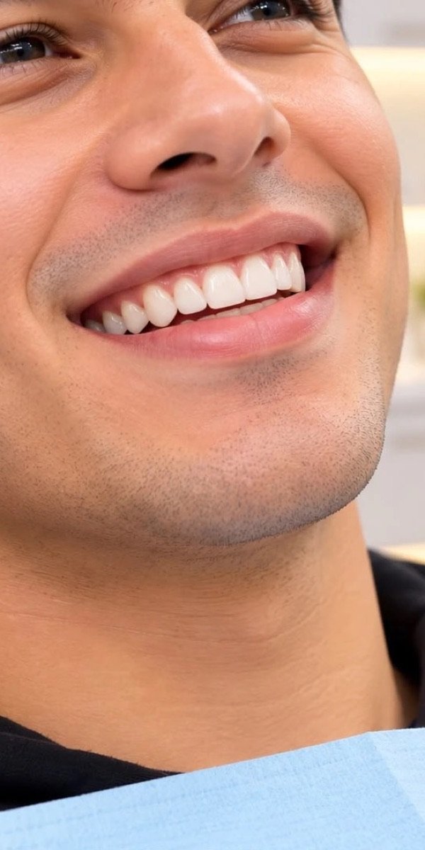 Sonrisa de un paciente después de su consulta